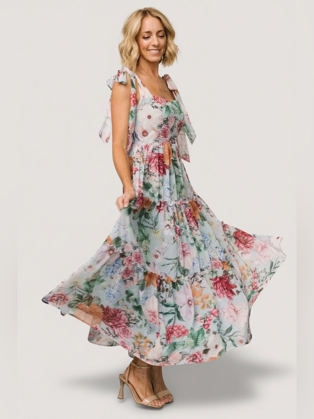 Baltic Born Anita maxi dress light blue floral print sz med - Picture 3 of 12